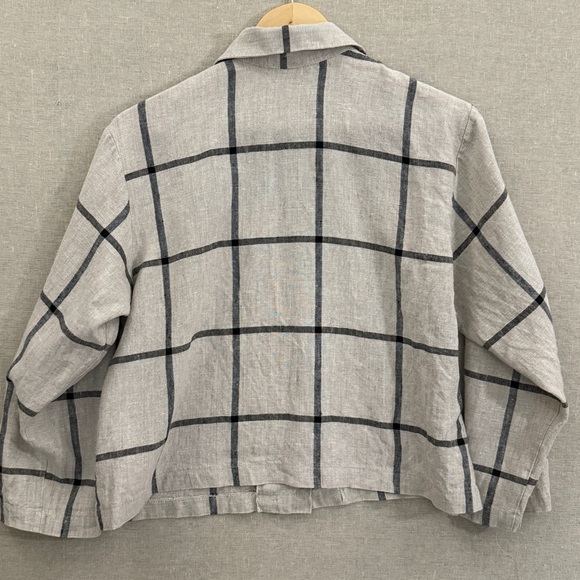 Lisbeth Windowpane Plaid Cropped Linen Button-Down Shirt Small - Picture 6 of 6